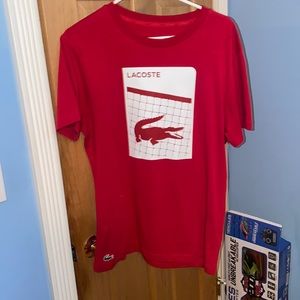 RED AND WHITE LACOSTE T SHIRT